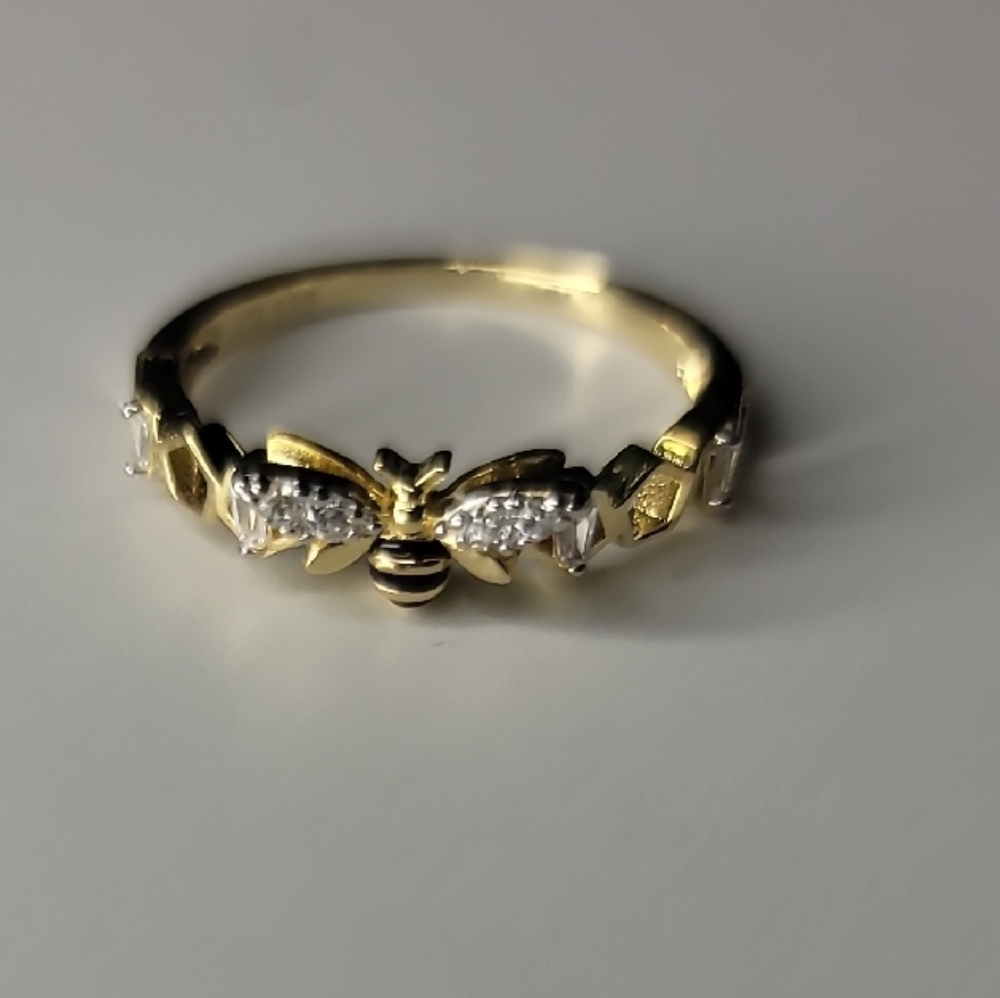 Gold Bee Ring with Silver Accents